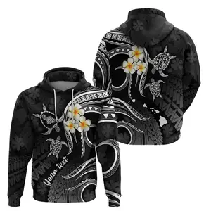 Sudadera con capucha y bolsillo con cordón para hombre al por mayor OEM, sudadera cómoda de diseñador de lujo con imagen de logotipo personalizado y hibisco de tortuga polinesia