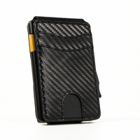 Dompet Kartu Bisnis Pria Minimalis Tipis Anti RFID Casekey, Bahan Serat Karbon, Lipat Vertikal, Magnetik, Pintar