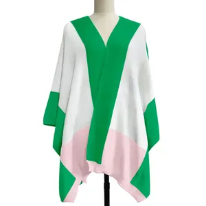 Blusa poncho feminina com logotipo Odm personalizado, suéter longo de malha com xale 100% acrílico verde rosa