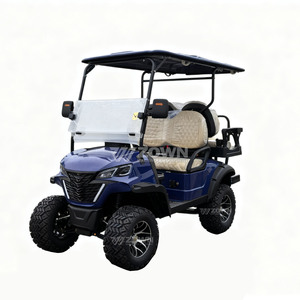 Carrito de Golf Elevado de 4 Plazas Azul Rey con Neumáticos Todoterreno de Banda Profunda y Asientos Acolchados Color Crema para Turismo en Villas - Product Image 1