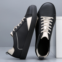 Chaussures basses en cuir PU pour hommes, style mode, avec logo personnalisé, patchwork contrastant, coutures à la main, lacets, baskets plates décontractées pour le skate