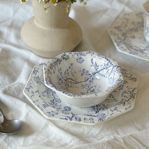 Ensemble de saladiers et de soucoupes en porcelaine bleue à fleurs de style américain de luxe pour les fêtes, marque TCANXIN - Product Image 1