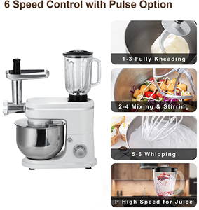 Robot culinaire multifonction 3-en-1 1500W 6L avec hachoir à viande robuste, bol mélangeur en acier inoxydable et batteur sur socle 6 vitesses - Product Image 2