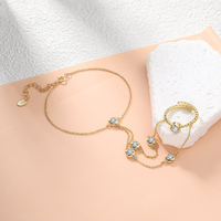 RINNTIN APV05 Brazalete Minimalista para Mujer, Anillo de Cadena de Mano Chapado en Oro de 14K, Plata de Ley 925, Brazalete de Circonita, Joyería Fina