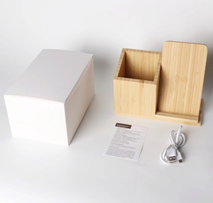 Portapenne da ufficio all'ingrosso con piastra di ricarica induttiva wireless per la ricarica degli articoli per la selezione della scatola di immagazzinaggio desktop in bambù - Product Image 4