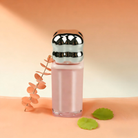 Tubo de Brillo Labial de Plástico Transparente Rosa con Tapa de Rosca Plateada, Envase Cosmético con Forma de Burbuja 3D para Brillo Labial y Aplicador de Rubor