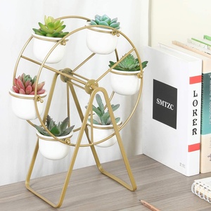 Support de plantes en <span class=keywords><strong>acier</strong></span> à grande roue, 6 Pots pour plantes succulentes-blanc, ornement moderne en céramique pour jardinière de fleurs en or à l'intérieur - Product Image 5