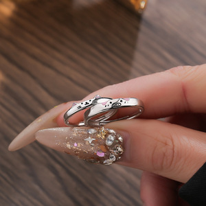 Anneaux de couple mignons chat et chien en argent sterling 925, style personnalisé, anneaux ajustables superposés mignons, bijoux en argent - Product Image 3