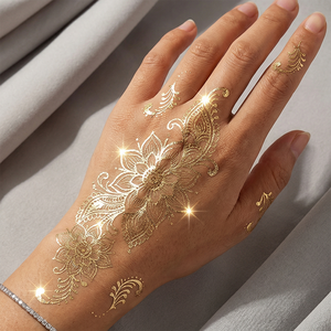 Tatuajes Temporales de <span class=keywords><strong>Henna</strong></span> Metálica Dorada de Alto Brillo, Resistentes al Agua, Mandala, Arte Corporal, Venta al Por Mayor Directa de Fábrica, para Novias - Product Image 2