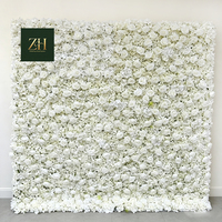 Mur de fleurs blanches réalistes fait main de haute qualité, enroulable, avec support en tissu, pour la photographie de mariages, de la Saint-Valentin et de remises de diplômes