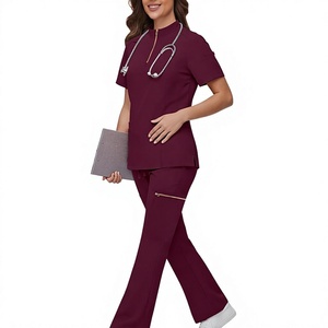 Factory Direct Wholesale OEM <b>Scrubs</b> Unisex Cotton Polyester Woven Zip Front Top Flare Pant Stretch Nursing <b>Scrubs</b> <b>Set</b> Uniform - Product Image 2
