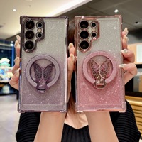 Étui de téléphone portable de luxe avec support papillon brillant dégradé électroplaqué pour Samsung Galaxy S26 S25 Ultra S24 FE S23 S22