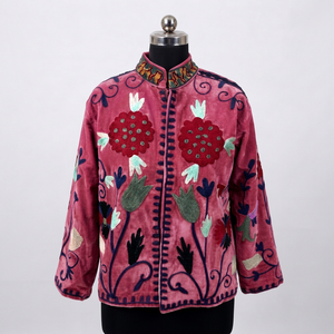 Veste Suzani rose foncé brodée à la main pour femme, style vintage indien, broderie Suzani, manteau ethnique tribal bohème - Product Image 1