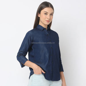 Nardon Apparel 2025 Offre Spéciale Tendance Chemise en jean Bouton Manches bleues Taille longue Chemises en jean en coton Vêtements Nardon - Product Image 4