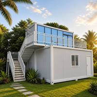 Maison préfabriquée à deux étages en acier, maison modulaire en conteneur extensible, villa de luxe pour les vacances avec balcon et façade en verre pour les centres de villégiature