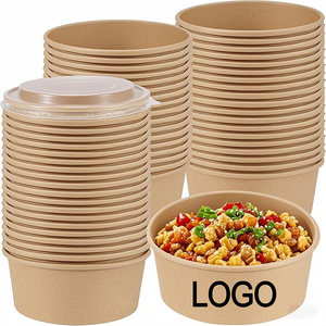 ภาชนะบรรจุอาหารกระดาษคราฟท์คุณภาพสูงสำหรับอาหารแบบนำกลับบ้าน ถ้วยกระดาษทรงกลมสำหรับอาหารร้อนและเย็น พร้อมฝาปิดและโลโก้สั่งทำได้ - Product Image 3