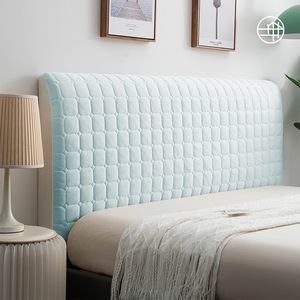 Housse de tête de lit élastique simple matelassée anti-poussière en velours cristal et soie glacée, protection intégrale de style minimaliste pour chevet - Product Image 1