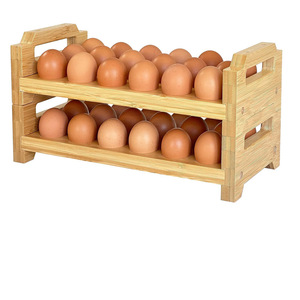 Organizador de Huevos de Bambú de 3 Niveles Apilable para Refrigerador, Conservación de Frescura, Porta Huevos de Cocina - Product Image 1