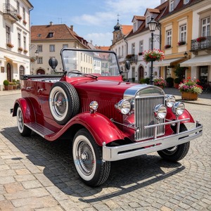 Magnifique Voiture Classique Rouge Électrique à Capot Ouvert, Sièges Noirs, Fabrication Professionnelle Sur Mesure, Idéale pour Visites Panoramiques - Product Image 3