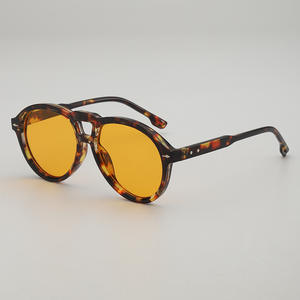 2025 Vintage <span class=keywords><strong>Hong</strong></span> <span class=keywords><strong>Kong</strong></span> Style Double Beam Oval Frame Óculos De Sol para Mulheres Pequeno Rosto Anti-UV400 Lentes Pretas - Product Image 1