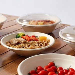 Tazones redondos de papel desechables con tapa, recipientes biodegradables para llevar comida, para almacenamiento de alimentos en campamentos - Product Image 2