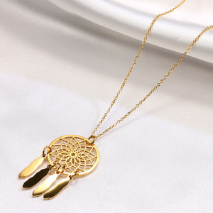 Collar de acero inoxidable con diseño de flor hueca, estilo sencillo y moderno, collar atrapasueños versátil y con personalidad, cadena para clavícula, joyería. - Product Image 4