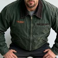 Fabricant de vestes sur mesure, veste de travail en toile à col en velours côtelé vintage, fermeture éclair, denim vintage