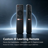 Télécommande IR à 16 touches RCT7016, apprentissage IR, bouton en silicone personnalisé OEM/ODM, piles 2xAA, double protocole pour TV et projecteur