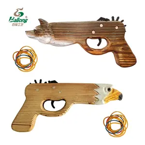 CE 표준 야외 나무 조각 고무 밴드 촬영 동물 나무 장난감 총