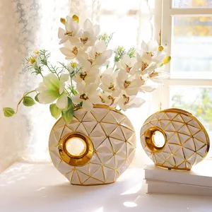 Dekorasi rumah mewah indah Interior meja Modern ruang tamu vas keramik emas