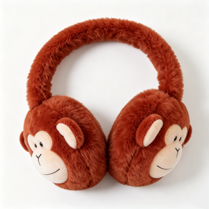 Cache-oreilles en peluche singe mignon personnalisés, cache-oreilles d'hiver doux et moelleux pour enfants, adorables cache-oreilles en forme d'animal pour le froid - Product Image 1