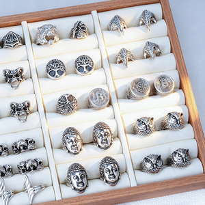 Bagues pour hommes en alliage plaqué argent, style punk, motif animal Bouddha, bijoux fantaisie, cadeau, usage quotidien - Product Image 1