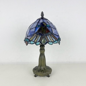 LongHuiJing 8" Tiffany Dome Flower Lampshade Table Lamps Stained Glass Lamp Single <b>Light</b> for Home Decor - Product Image 4