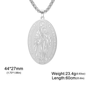 Collar Vintage con colgante de estatua de San Pedro, collar de San Pedro ovalado de acero inoxidable, amuleto de joyería chapado en oro para hombres - Product Image 6