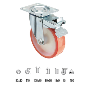 Ruota industriale in poliuretano con freno da 80 mm. - Product Image 1