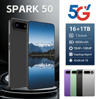 Nouveau Smartphone Android 15 Octa Core Spark50 4G/5G avec écran HD 7,3 pouces, reconnaissance faciale, lecteur d'empreintes digitales et batterie 5000 mAh