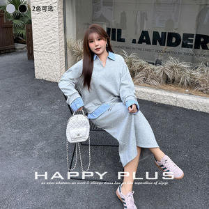 เสื้อสเวตเชิ้ตทรงหลวมแบบสองชิ้นปลอมลายบล็อกสีคอปก Happy Plus สำหรับผู้หญิงไซส์พลัส รุ่นสปริง ระบายอากาศได้ดี ขนาดกลาง - Product Image 1