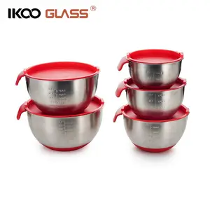 IKOO easy clean stainless steel with silicone bottom mixing bowl metal kitchen bowls with airtight lid