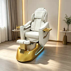 Fauteuil de pédicure électrique de luxe avec base dorée, lumière LED, fonction massage, plateau latéral et baignoire pour les pieds - Product Image 1