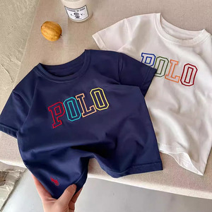 T-shirt casual in cotone a maniche corte per bambini, nuova collezione estiva, top alla moda con lettere ricamate per maschietti e femminucce, maglietta sottile per neonati - Product Image 2