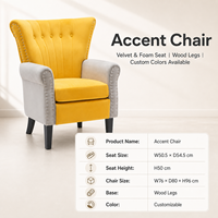 Hot-Sale Salon Wing Back Arm Chair Fauteuil confortable en velours bleu rembourré