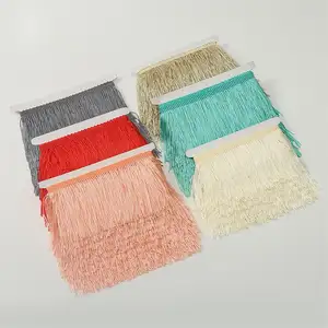 factory wholesale Width 10-20cm single thread Polyester Fringe Vertical Tassel Lace Trim For Latin dance costume accessories