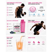 Myrtille Citron Créatine Monohydrate Poudre avec HMB et 4Electrolytes 60 Portions pour la Force d'Hydratation et de Récupération