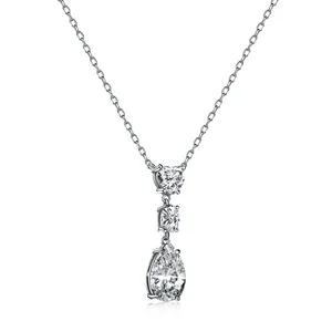 Dylam S925 Silver Diamond 5A Zirconia Teardrop Pendant Necklace for Women Girls Ladies Daily Fine Jewelry Hypoallergenic