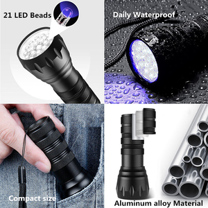 Lampe torche UV portable à 21 <span class=keywords><strong>LED</strong></span>, en alliage d'aluminium, étanche, torche ultraviolette rechargeable par USB, 395 nm, <span class=keywords><strong>détecteur</strong></span> d'urine d'animaux - Product Image 4