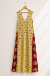 Vintage Kantha <b>Loose</b> V Neckline Sleeveless Beachwear <b>Dress</b> for Women - Product Image 5