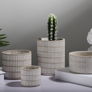 Vasi <span class=keywords><strong>in</strong></span> Ceramica per Piante con <span class=keywords><strong>Design</strong></span> <span class=keywords><strong>in</strong></span> Rilievo Opaco Stile Nordico Cilindrico <span class=keywords><strong>in</strong></span> <span class=keywords><strong>Cemento</strong></span> per Patio e Balcone - Product Image 3