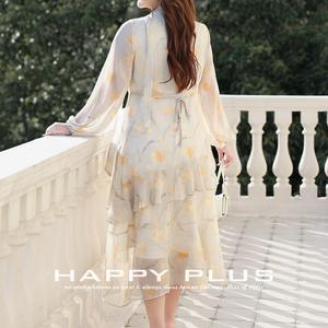 Vestido de Gasa Floral Happy Plus con Cuello en V, Corte Ajustado y Evase, Manga Larga, Talla Grande para Mujer, Cintura Natural, Estampado con Volantes - Product Image 4