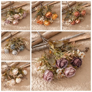 Bouquet de roses artificielles CallaFloral, rose, violet, jaune, café, bleu, beige, arrangement floral décoratif d'intérieur - Product Image 3