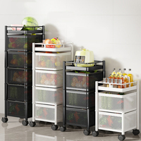 Chariot de rangement de cuisine à 3/4/5 niveaux avec roulettes, chariot rotatif en métal pour le stockage des légumes et des fruits